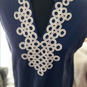 Charter club size XL navy blue polyester blend dress with white circle design